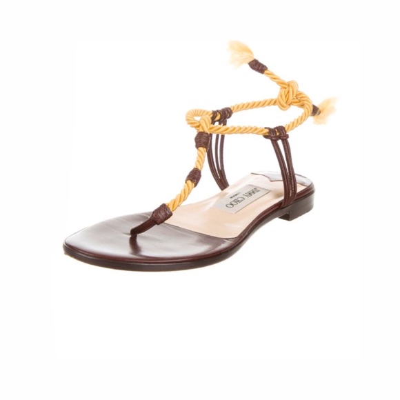 Jimmy Choo Shoes - Jimmy Choo Gold Rope Yellow Brown Sandals 6.5